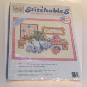 Stitchables Counted Cross Stitch Kit 1992 Welcome Wall Plaque 10" x 8" Vintage